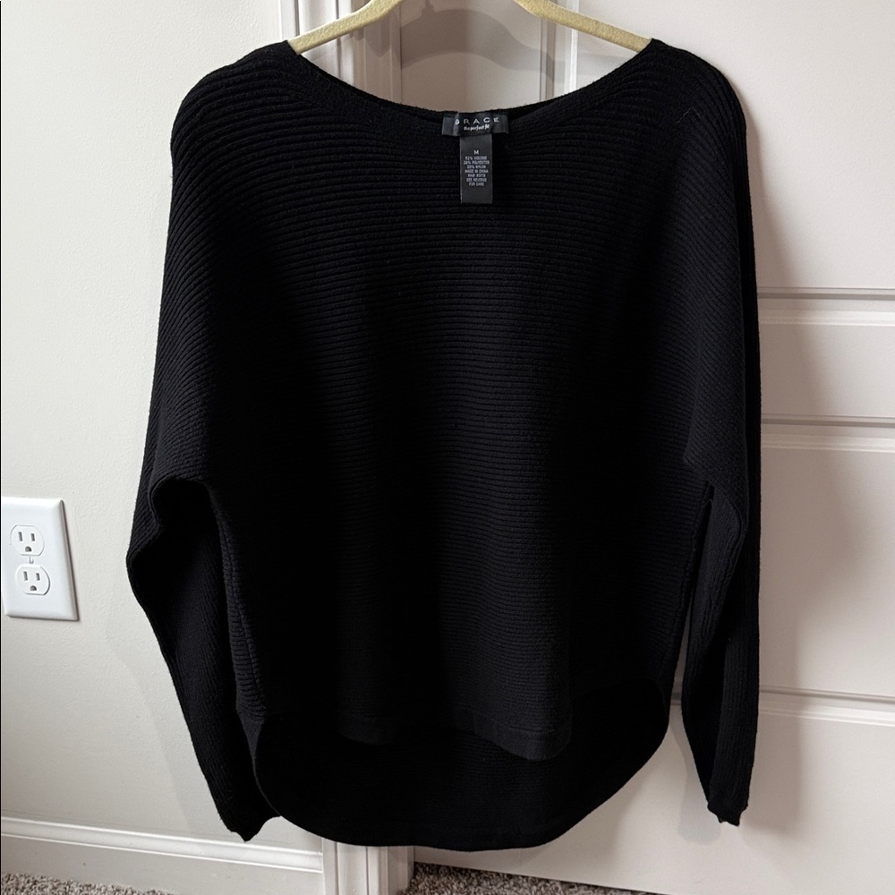 Grace Black Ribbed Scoop-Neck Sweater